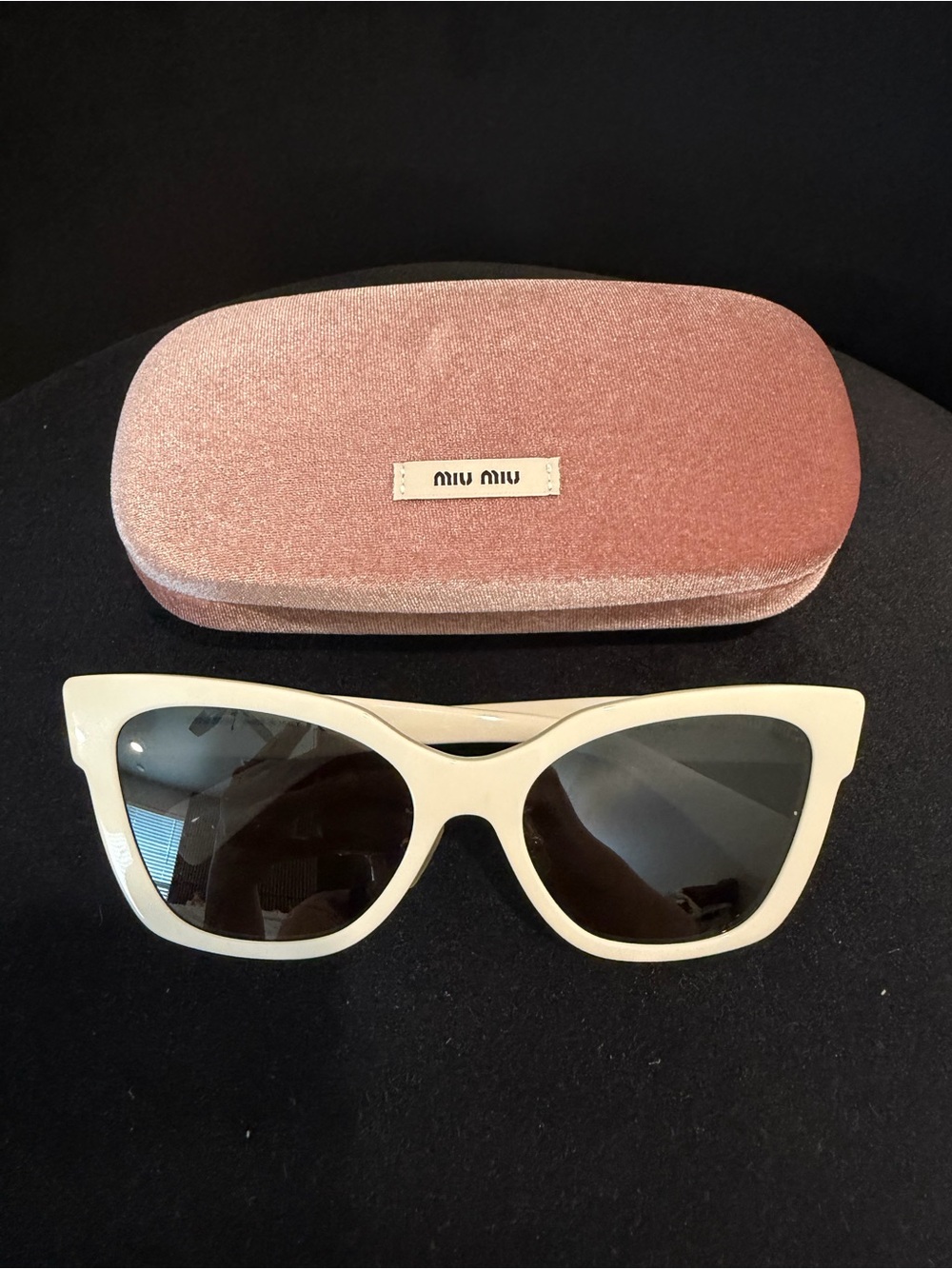 Miu Miu Cream Cat-Eye Sunglasses with Pink Velvet Case